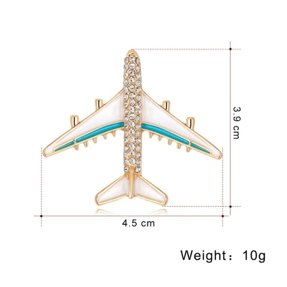 **LULEE* White x Blue Rhinestone Fashion Airplane Brooch - Picture 5 of 6